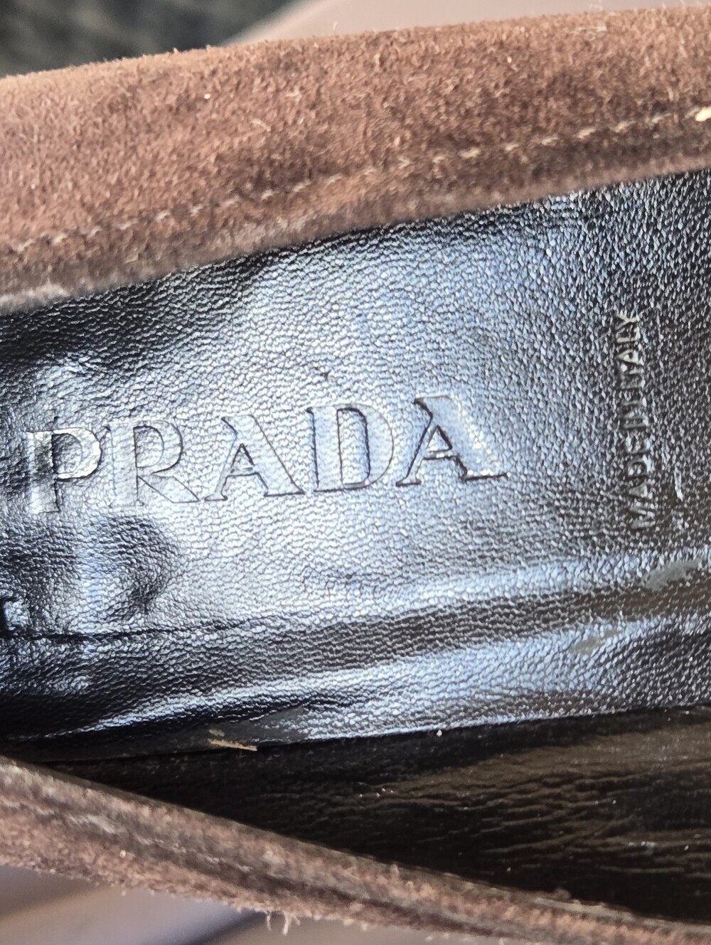 Vintage Prada Brown Suede Square Toe Kitten Heels Buckle Loafer Pumps Y2K Sz 8 - Picture 12 of 14